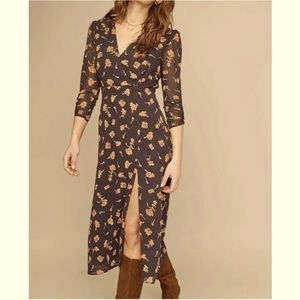 ASTR Joni Floral Midi Black Dress -  medium